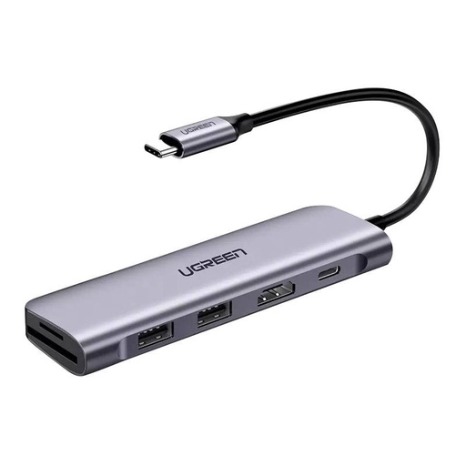 [021528] Hub adapter 6 u 1 UGREEN CM195 ​​USB-C na 2x USB 3.0, HDMI, SD/microSD, 100W (sivo)