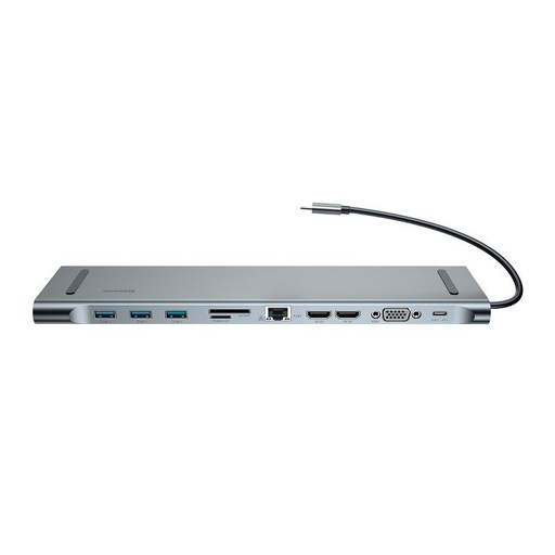 [021593] Baseus Enjoyment Series Višenamjenski Type-C inteligentni HD HUB（PD/HD4K*2/VGA/RJ45/SD/TF/USB*3/Audio*1/Stalak) Tamno siva
