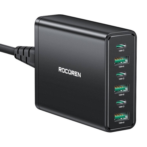 [066082] Rocoren punjač 3x USB-C, 3x USB-A, 60W (crni)