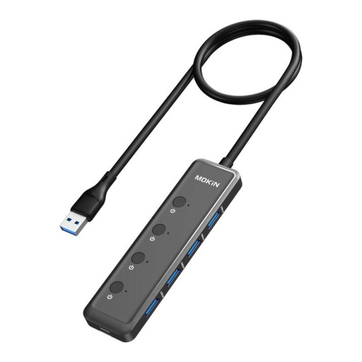 [067122] HUB 5u1 MOKiN USB-A3.0 na 4xUSB-A + 1xUSB-C DC (crni)