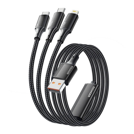 [066668] USB-A 3u1 kabel, Essager, EXCMTL-JJ01-P, USB-C/Lightning/Micro, 100 W, 1,2 m (crni)