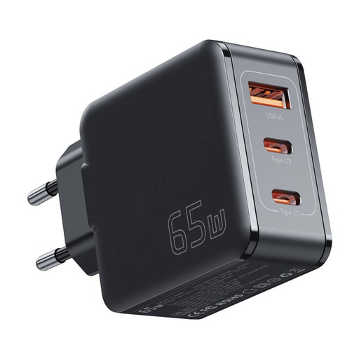 [066679] Zidni punjač, ​​Essager, ECT2CA-JZB01-Z, GaN, USB-A, 2xUSB-C, 65W (crni)