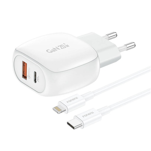 [070071] Foneng EU41 USB-C+USB-A 20W mrežni punjač + USB-C - Lightning kabel (bijeli)