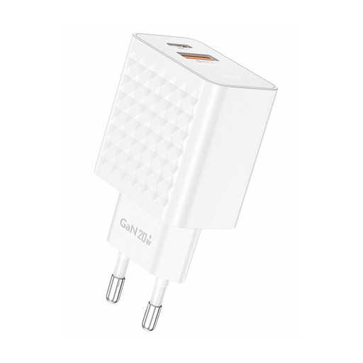 [070072] Foneng EU42 USB-C+USB-A 20W mrežni punjač (bijeli)