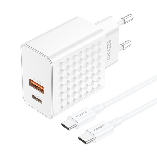 [070073] Foneng EU42 USB-C+USB-A 20W punjač + USB-C - USB-C kabel (bijeli)