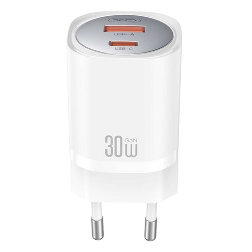 [071397] Zidni punjač XO CE21, 30W, GaN, 1x USB-C, 1x USB-A