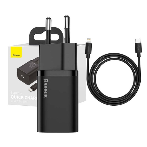 [025068] Baseus Super Si Quick Charger 1C 20W s USB-C kabelom za Lightning 1m (crni)