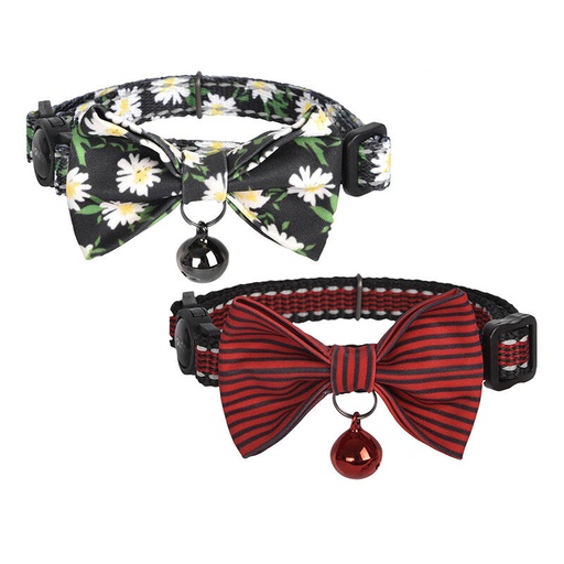 [066558] Set ogrlica Dogness za mačke 2 kom (Daisy Black/Waterproof Red)