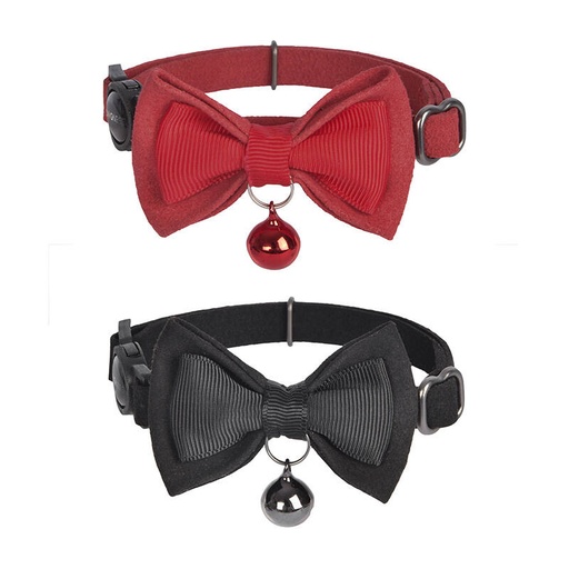 [066552] Set ovratnika Dogness za mačke 2 kom (Genuine Leather Red/Fiber Black)