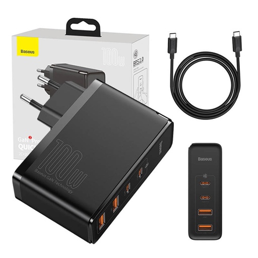 [026519] Putni punjač Baseus GaN2 Pro Quick 2x USB + 2x USB-C, 100 W, EU (crni)