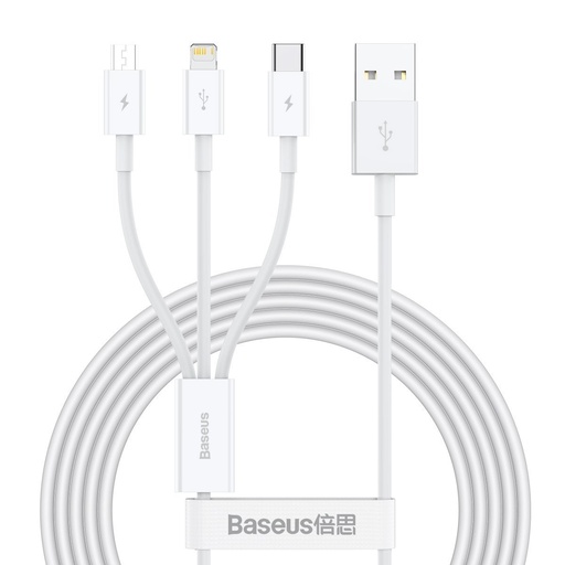 [026226] USB kabel 3u1 Baseus Superior Series, USB na mikro USB / USB-C / Lightning, 3.5A, 1.2m (bijeli) (paket od 5 komada)