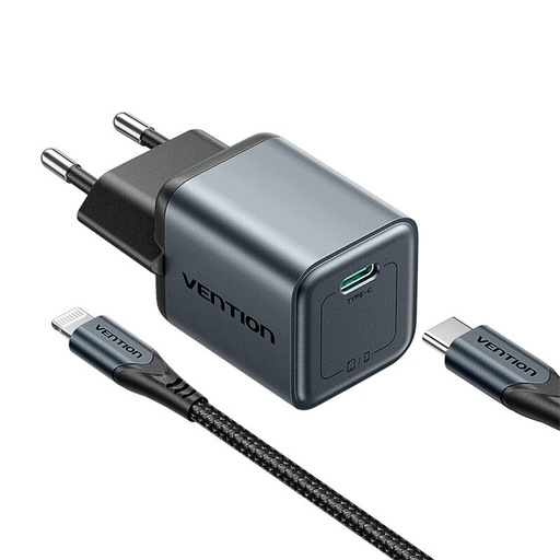 [072392] GAN VENTENS USB-C 20W punjač + USB-C-L 1M kabel (sivi)