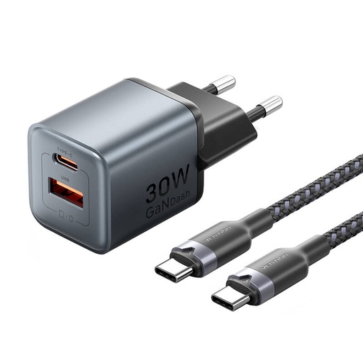 [072393] GAN VENTENS USB-C + A 30W punjač + USB-C-C kabel 1M (siva)