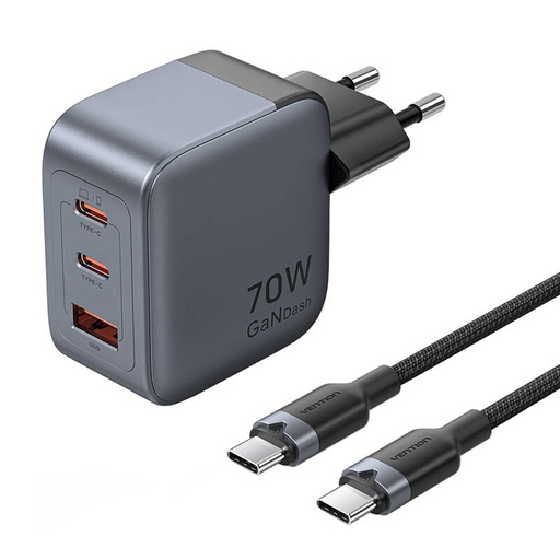 [072402] GAN VENTENS USB-C+C+A 70W punjač+USB-C-C kabel 1M (siva)