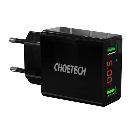 [064483] C0028 2*USB-A mrežni punjač s zaslonom (crni)