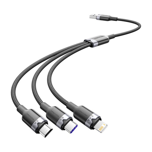 [074180] USB 2,0 A do 3-u-1 6A kabelska opcija ctrbg 1,5m (crno)