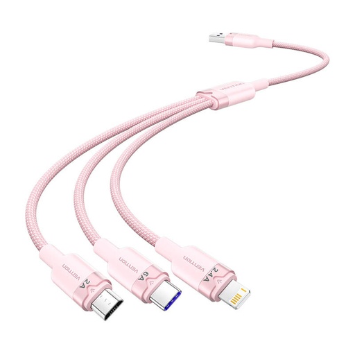 [074182] USB 2,0 A do 3-u-1 6A kabelska opcija ctrpg 1,5m (ružičasta)