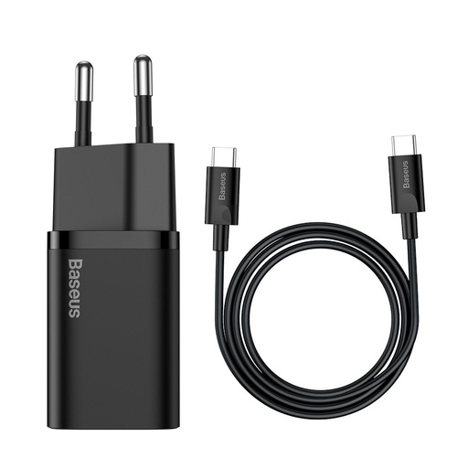 [026227] Baseus Super Si Quick Charger 1C 25W s USB-C kabelom za USB-C 1m (crni)