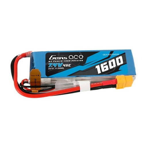 [030284] Baterija GensAce LiPo 1600mAh 7.4V 45C 2S1P XT60