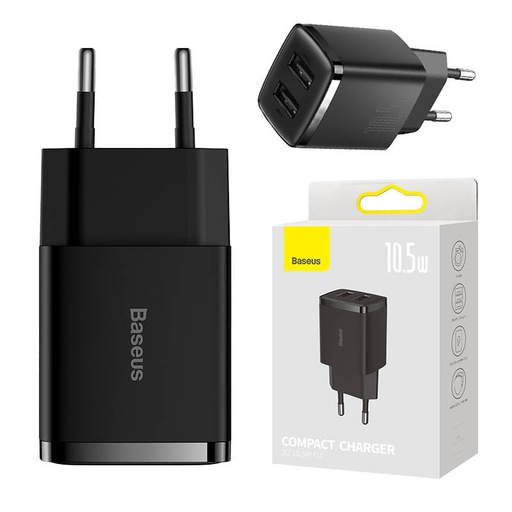 [033912] Kompaktni brzi punjač Baseus, 2x USB, 10,5 W (crni)