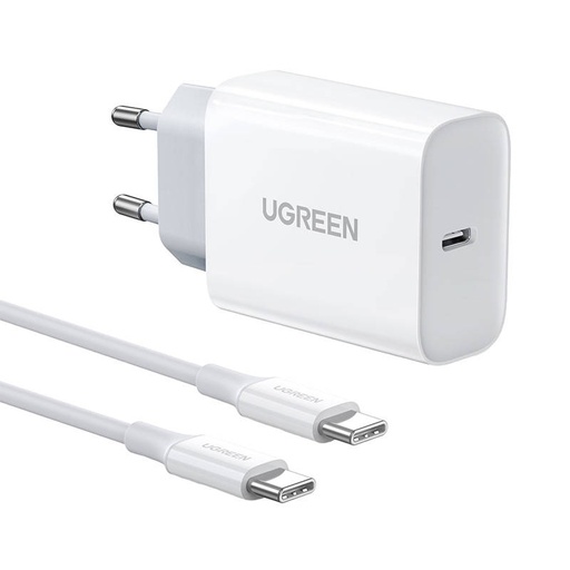 [034104] Zidni punjač UGREEN USB-C, 30W + USB-C kabel (bijeli)