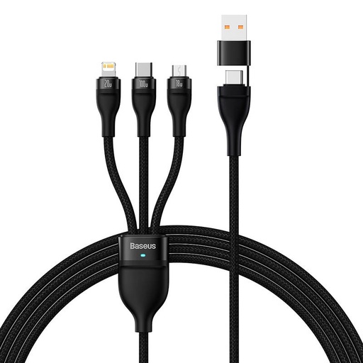 [034552] 3u1 USB kabel Baseus Flash Series 2, USB-C + micro USB + Lightning, 100W, 1.2m (crni)