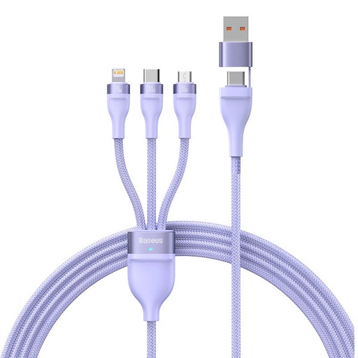 [034554] 3u1 USB kabel Baseus Flash Series 2, USB-C + micro USB + Lightning, 100 W, 1,2 m (ljubičasti)