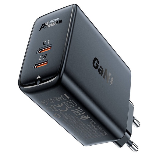 [039316] Zidni punjač Acefast A29 PD50W GAN 2x USB-C 50W (crni)