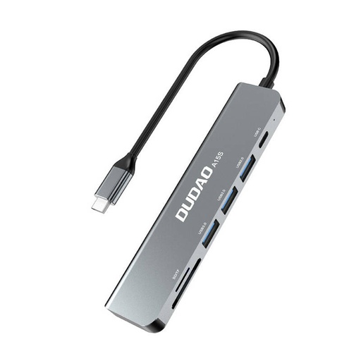 [039493] Adapter 6u1 Dudao A15S USB-C na 3x USB, 1x USB-C, SD/TF (sivo)