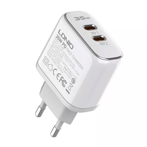 [040088] MFi zidni punjač LDNIO A2528M, 2xUSB-C, USB-C na Lightning 35W