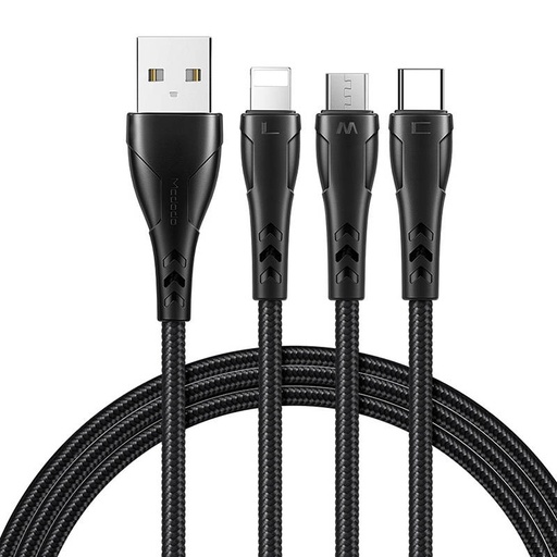 [041010] 3u1 USB na USB-C / Lightning / Micro USB kabel, Mcdodo CA-6960, 1,2 m (crni) (paket od 5 komada)