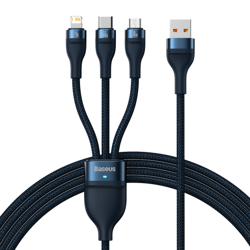 [037283] 3u1 USB kabel Baseus USB 3u1 Baseus Flash Series, USB-C + Micro + Lightning 66W, 1,2 m (plavi)