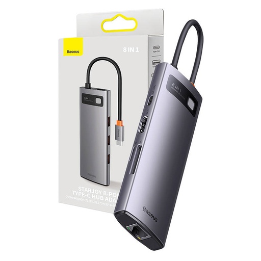 [040316] Hub 8u1 Baseus StarJoy serija, USB-C do 3x USB 3.1 + HDMI + USB-C PD + RJ45 + microSD/SD