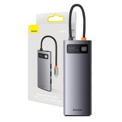 [040314] Hub 6u1 Baseus StarJoy serija, USB-C do 3x USB 3.0 + HDMI + USB-C PD + RJ45