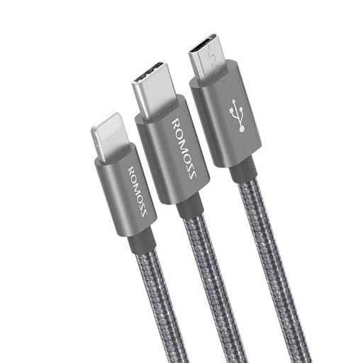 [040754] USB kabel Romoss CB25N 3u1 USB-C / Lightning / Micro 3A 1m (sivo)