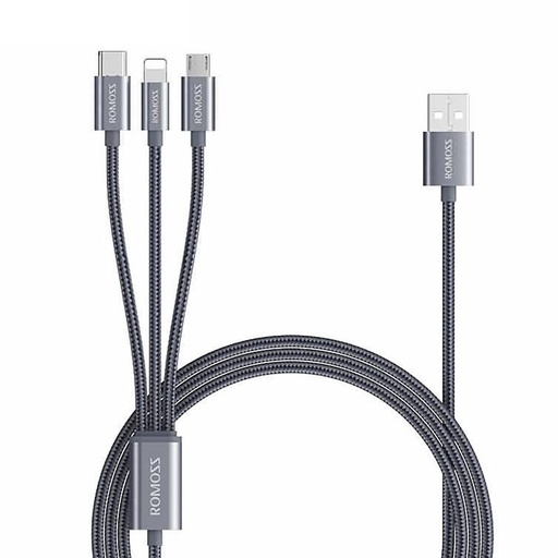 [040756] USB kabel Romoss CB25A 3u1 USB-C / Lightning / Micro 3A 1.5m (sivo)