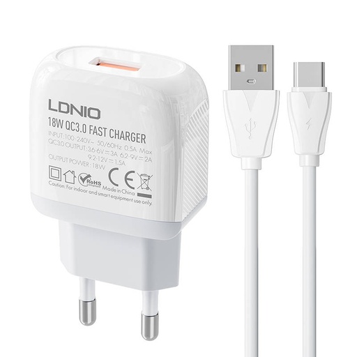 [042560] Zidni punjač LDNIO A1307Q 18W + USB-C kabel