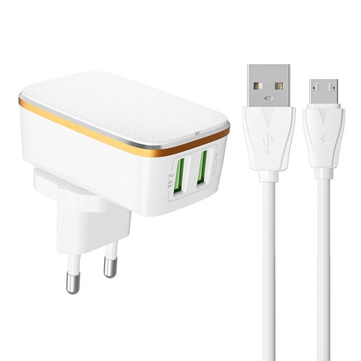 [042573] Zidni punjač LDNIO A2204 2USB + Micro USB kabel