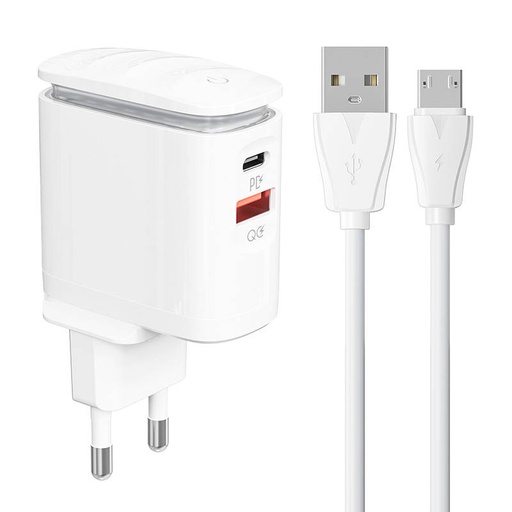 [042730] Zidni punjač LDNIO A2423C USB, USB-C + MicroUSB kabel