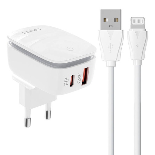 [042734] Zidni punjač LDNIO A2425C USB, USB-C + Lightning kabel