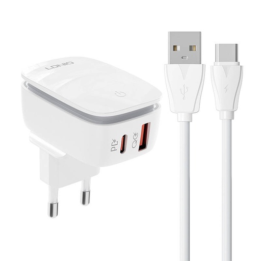 [042735] Zidni punjač LDNIO A2425C USB, USB-C + USB-C kabel