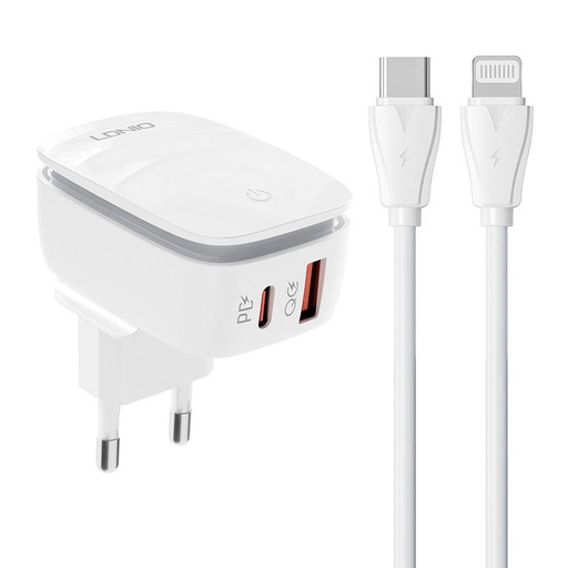 [042736] Zidni punjač LDNIO A2425C USB, USB-C + USB-C - Lightning kabel