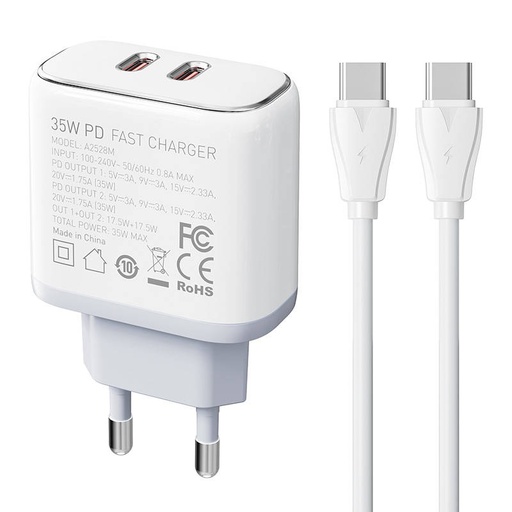 [042748] Zidni punjač LDNIO A2528C 2USB-C 35W + USB-C - USB-C kabel