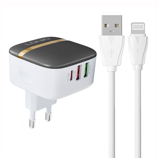 [042759] Zidni punjač LDNIO A3513Q 2USB, USB-C 32W + Lightning kabel