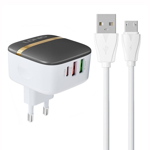 [042760] Zidni punjač LDNIO A3513Q 2USB, USB-C 32W + MicroUSB kabel