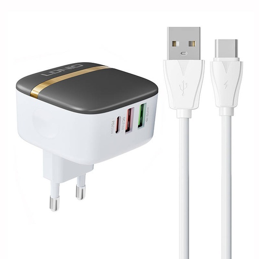 [042761] Zidni punjač LDNIO A3513Q 2USB, USB-C 32W + USB-C kabel