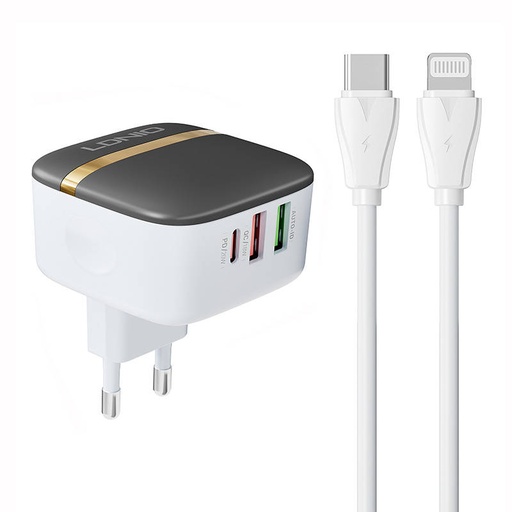 [042762] Zidni punjač LDNIO A3513Q 2USB, USB-C 32W + USB-C - Lightning kabel