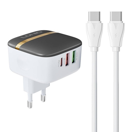 [042763] Zidni punjač LDNIO A3513Q 2USB, USB-C 32W + USB-C - USB-C kabel