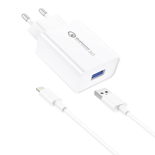 [045502] Foneng EU13 zidni punjač + USB na Lightning kabel, 3 A (bijeli)