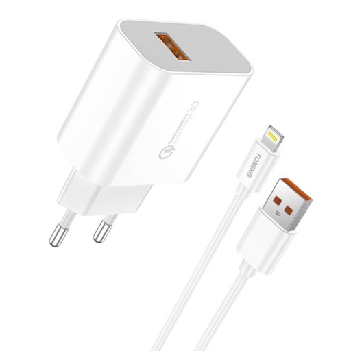 [045516] Brzi punjač Foneng 1x USB QC3.0 EU46 + USB Lightning kabel